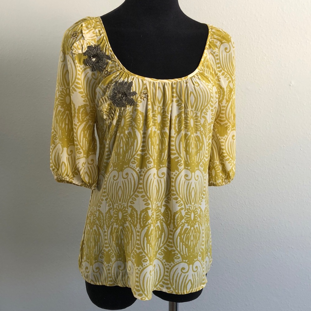 Silk top with beading and appliqué detail